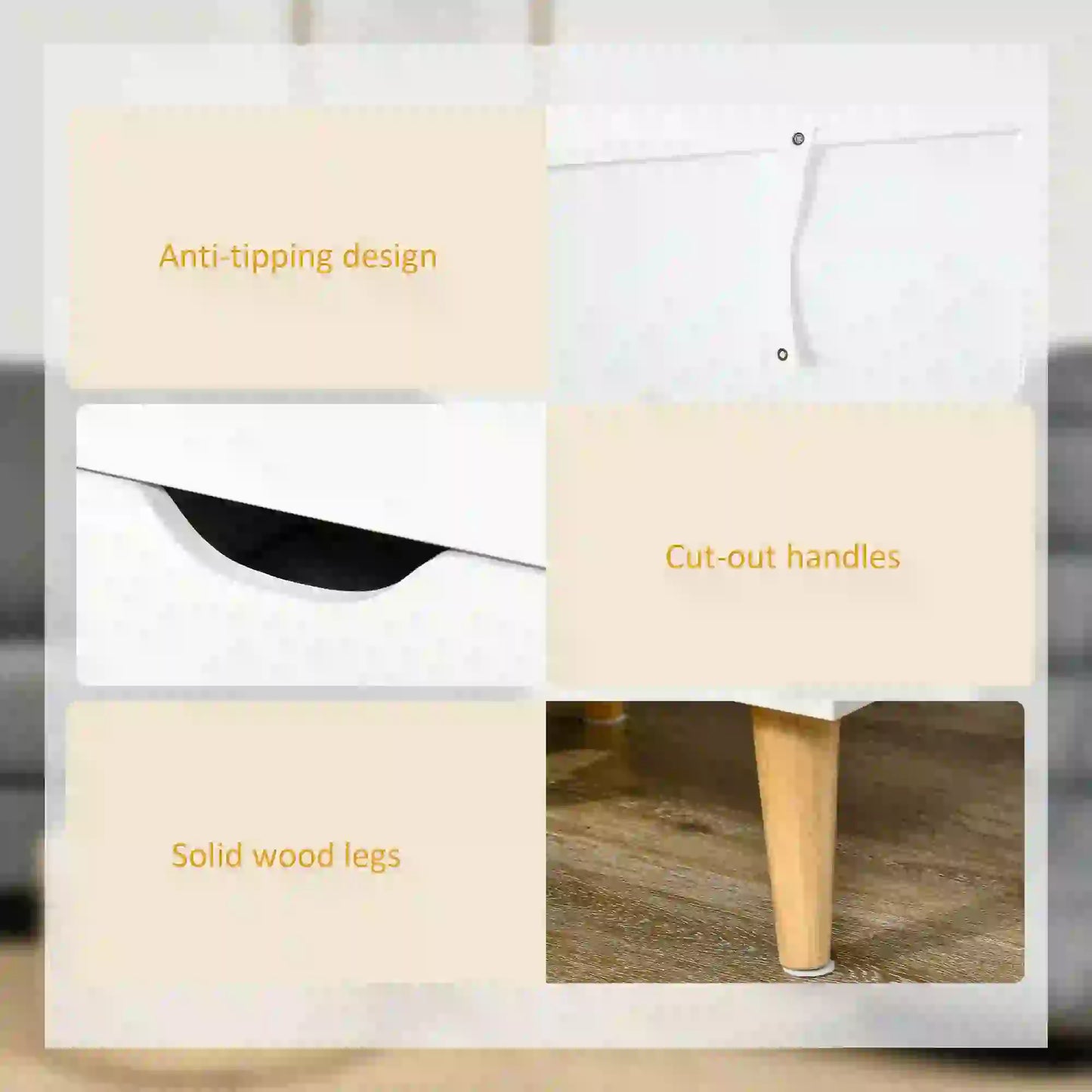 Modern Nightstand, 3 Drawers, Wood Legs, White Bedside Tables at Gallery Canada