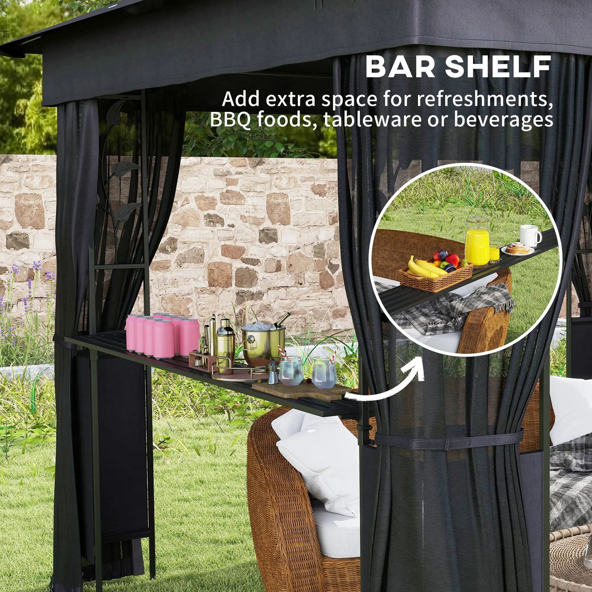 10' x 10' Outdoor Gazebo, UV30+ Double Roof, with Shelves and Netting Gazebos at Gallery Canada