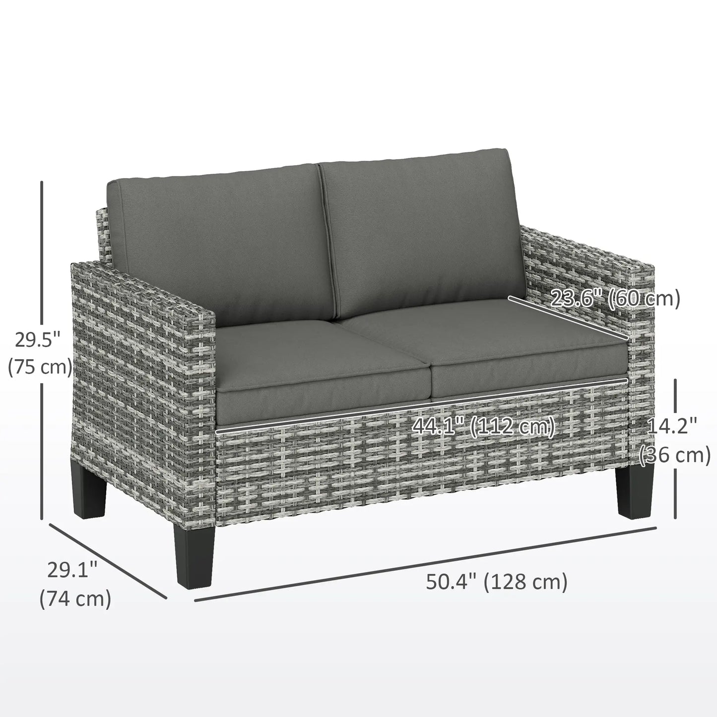 2 Seater Rattan Outdoor Sofa with Cushions, Dark Grey Patio Furniture Sets at Gallery Canada