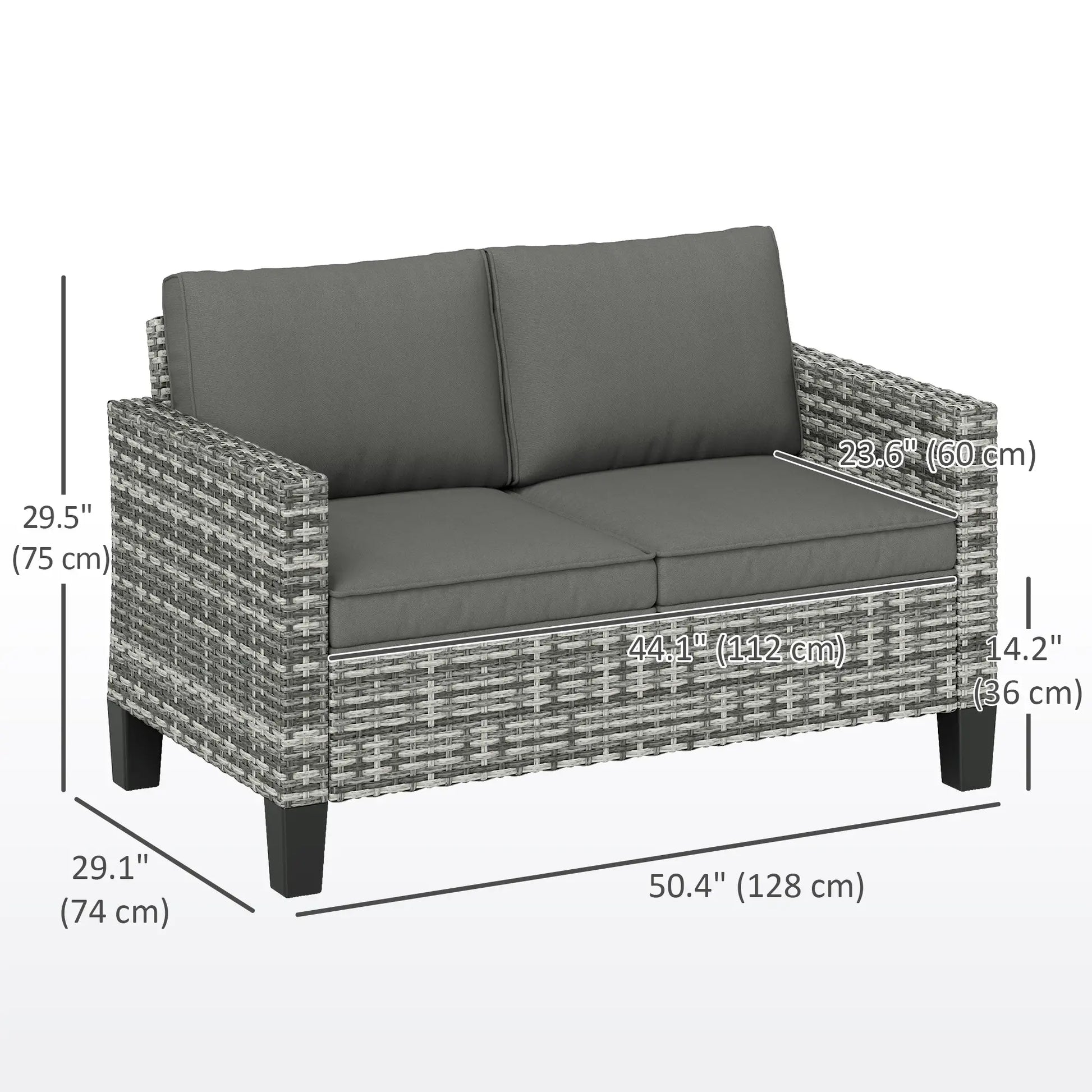 2 Seater Rattan Outdoor Sofa with Cushions, Dark Grey Patio Furniture Sets at Gallery Canada