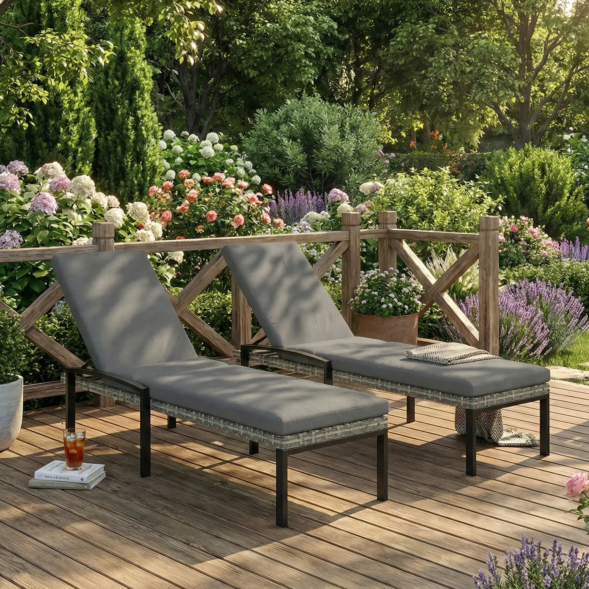 Outdoor Chaise Lounge Chairs, Set of 2 Wicker Patio Chairs, 5-Level Adjustable Backrest Wicker Chaise Loungers at Gallery Canada