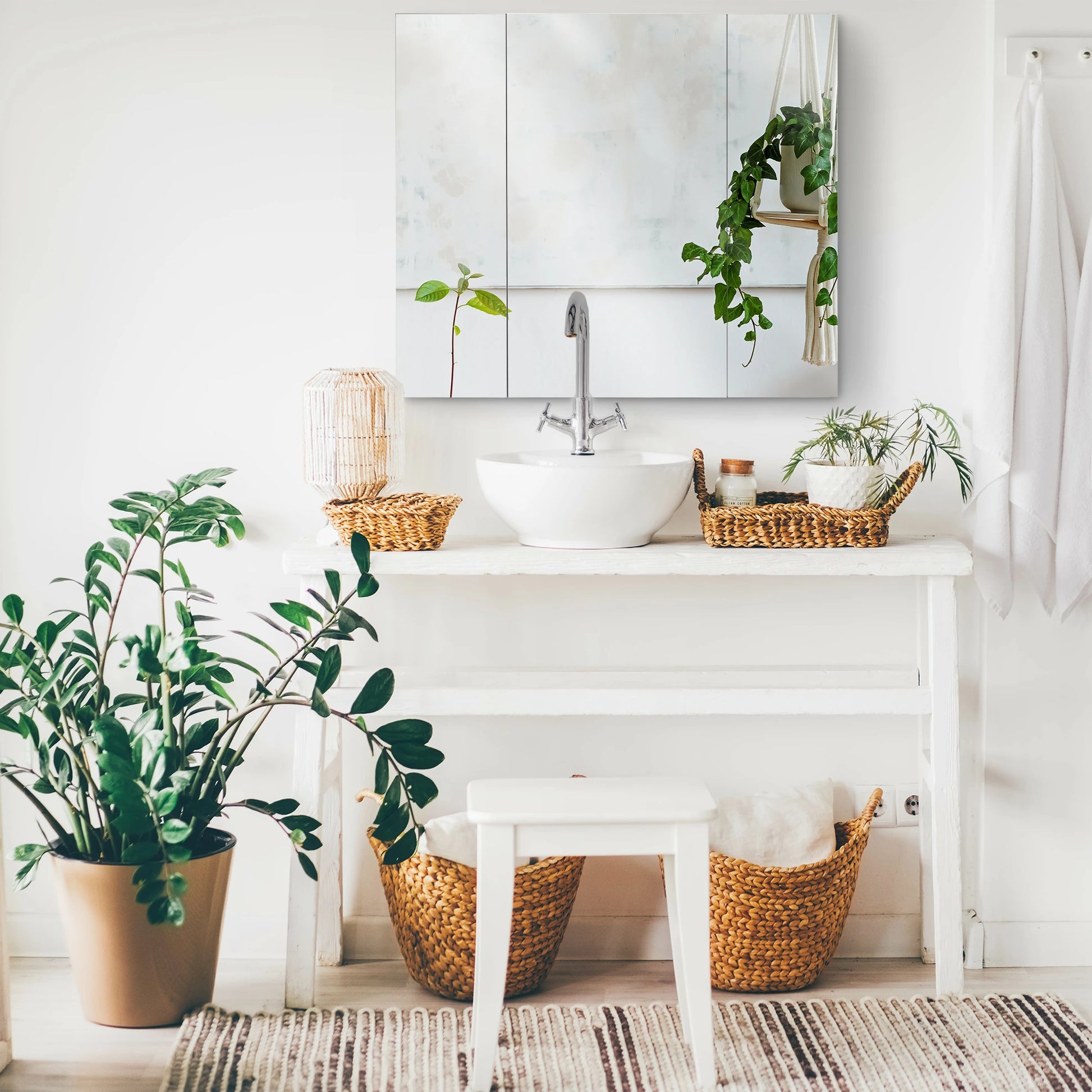 28" x 24" Wall Mounted Mirror Cabinet, 3 Doors, Adjustable Shelves, White Mirror Medicine Cabinets at Gallery Canada