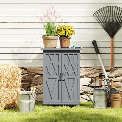 Outdoor Wooden Storage Cabinet, 2-Tier Shelves, Metal Tabletop, Grey Sheds at Gallery Canada