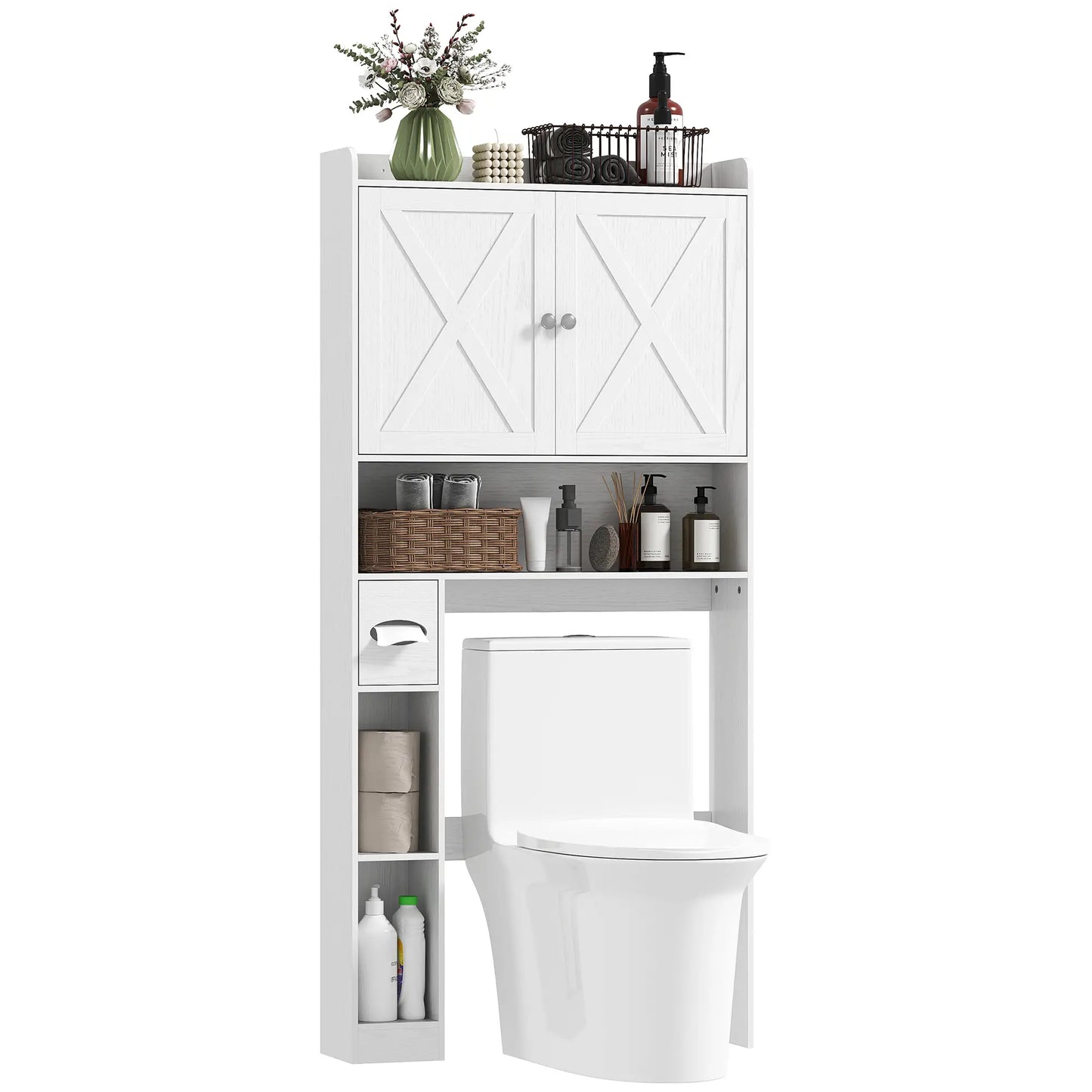 Farmhouse Over Toilet Cabinet, Adjustable Shelf, White Bathroom Cabinets at Gallery Canada