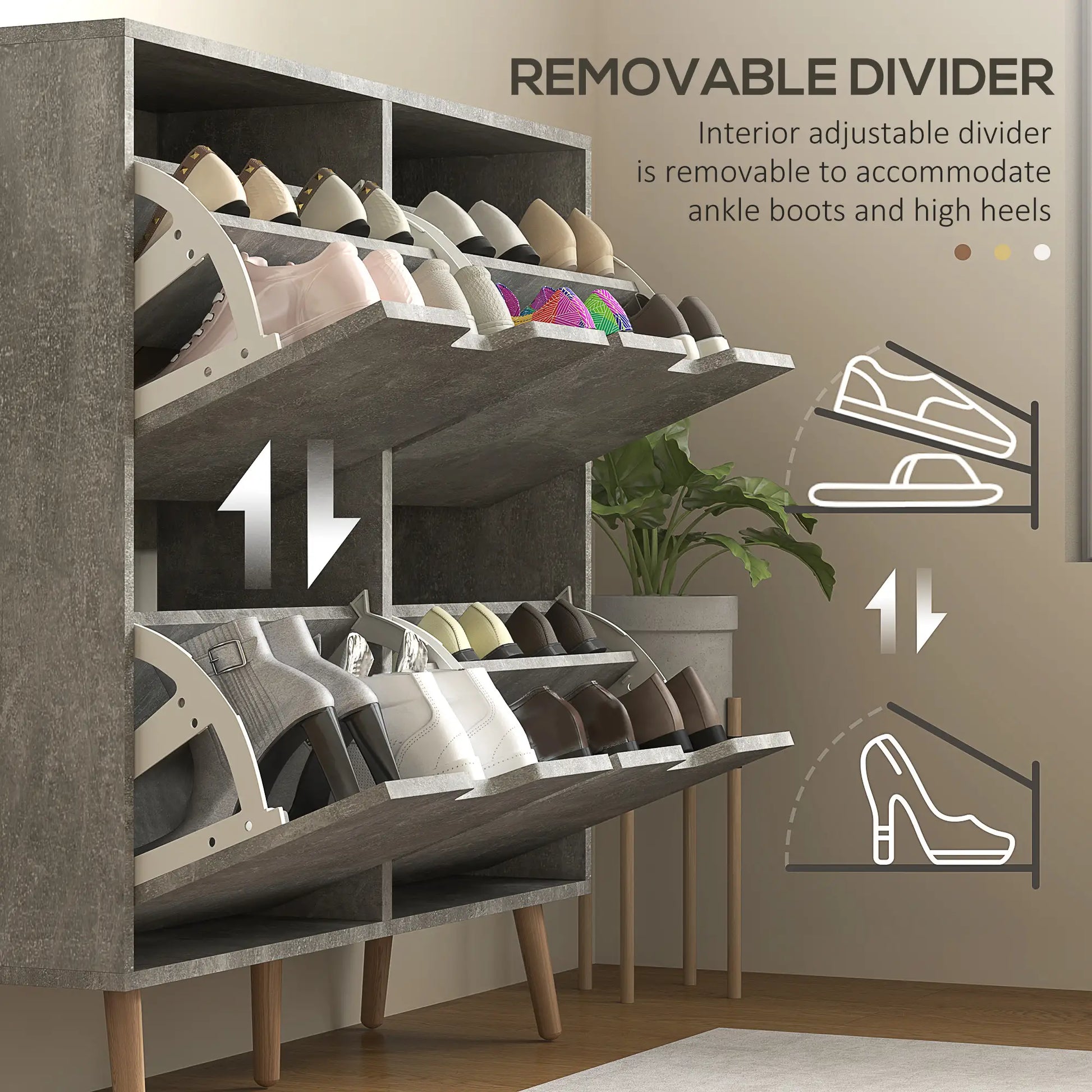 Shoe Storage Cabinet, 4 Flip Drawers, Adjustable Shelf, Holds 8-16 Pairs, Cement Grey Shoe Storage Cabinets & Racks at Gallery Canada