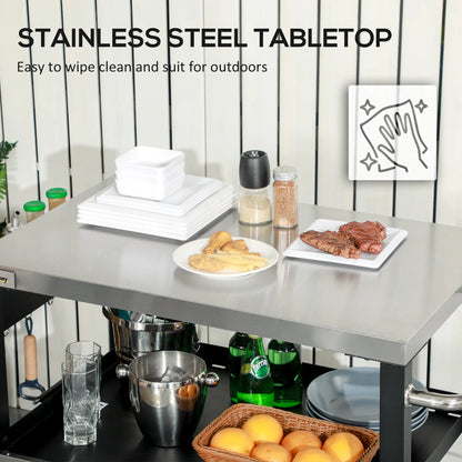 3-Shelf Outdoor Grill Cart, Stainless Steel Pizza Oven Stand On Wheels, Black Outdoor Grill Carts at Gallery Canada