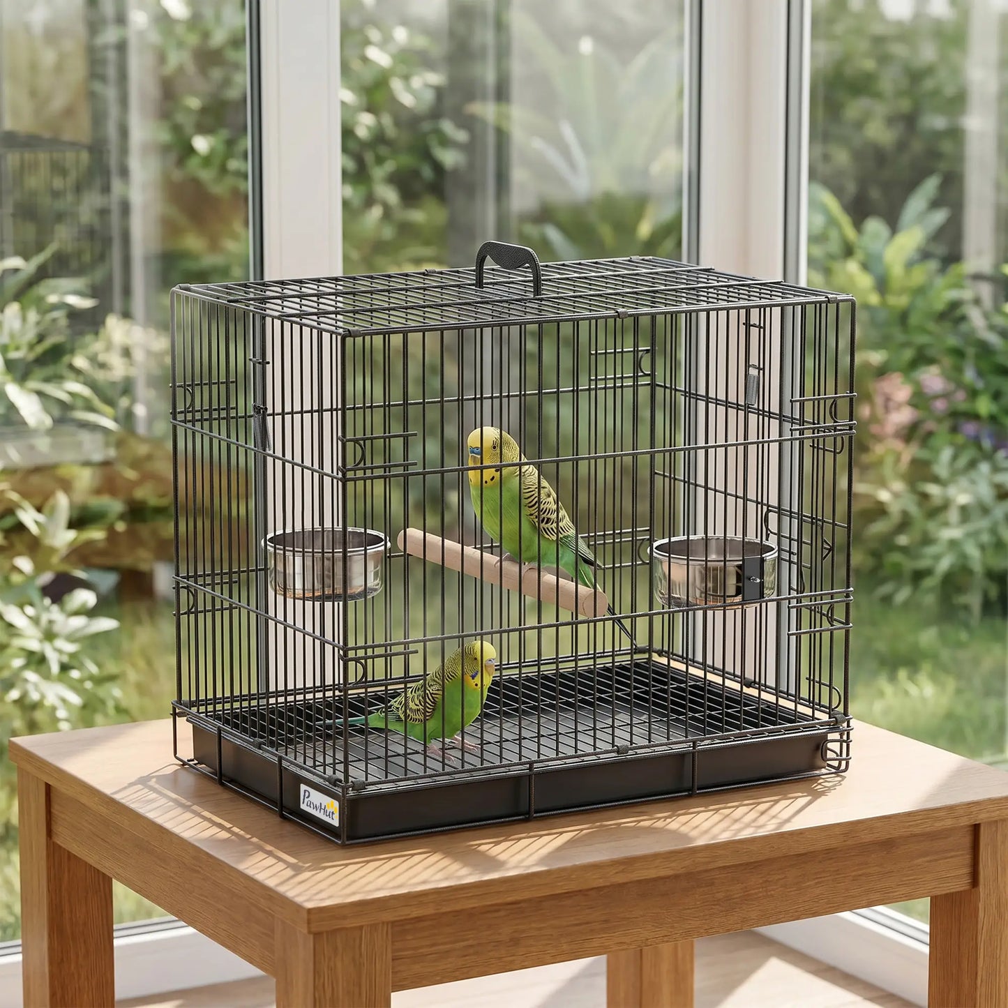 Bird Cage Portable w/ Slide-Out Tray Travel Cage for Parakeets w/ Perch &; Food Bowls Black