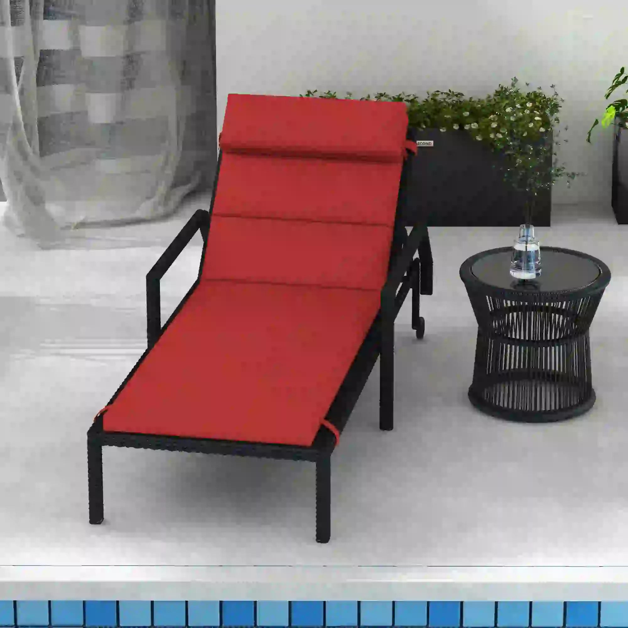 Patio Chaise Lounge Cushion with Headrest, Wine Red Patio Chair Cushions at Gallery Canada