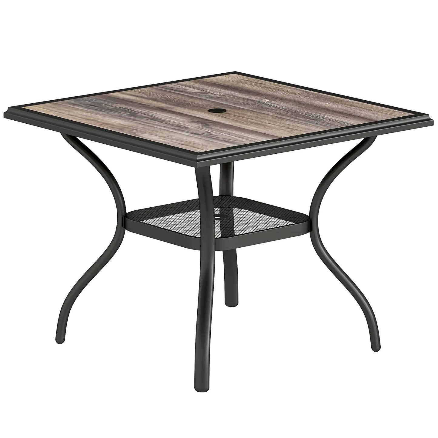 Square Outdoor Dining Table For 4, With Umbrella Hole And Shelf, Grey Patio Dining Tables Grey, Black at Gallery Canada