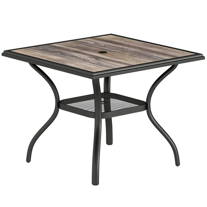 Square Outdoor Dining Table For 4, With Umbrella Hole And Shelf, Grey Patio Dining Tables Grey, Black at Gallery Canada