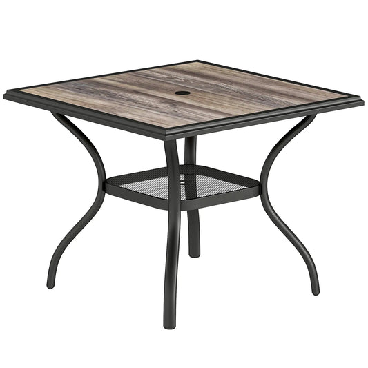 Square Outdoor Dining Table For 4, With Umbrella Hole And Shelf, Grey Patio Dining Tables Grey, Black at Gallery Canada