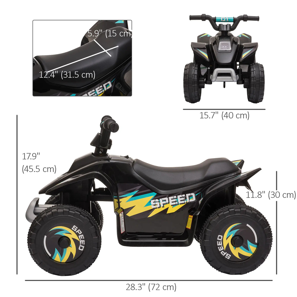 Kids Ride on ATV, 6V Battery Powered, for 18-36 Months, Black