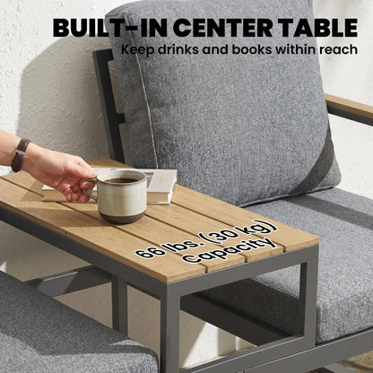 Outdoor Garden Bench With Integrated Table, 2 Seater Patio Loveseat, 136 cm, Grey Outdoor Benches at Gallery Canada