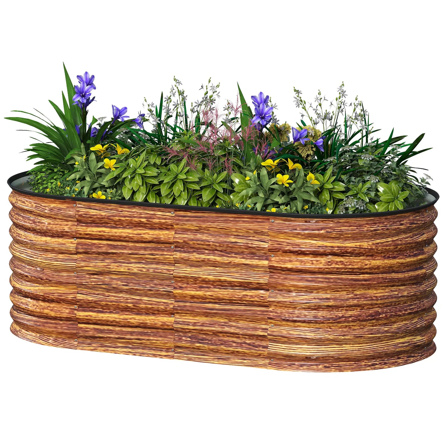 Galvanized Raised Garden Bed, 5 x 2.5 x 2 ft, Brown Wood Effect, Brown