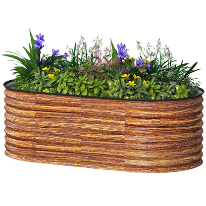 Galvanized Raised Garden Bed, 5 x 2.5 x 2 ft, Brown Wood Effect, Brown