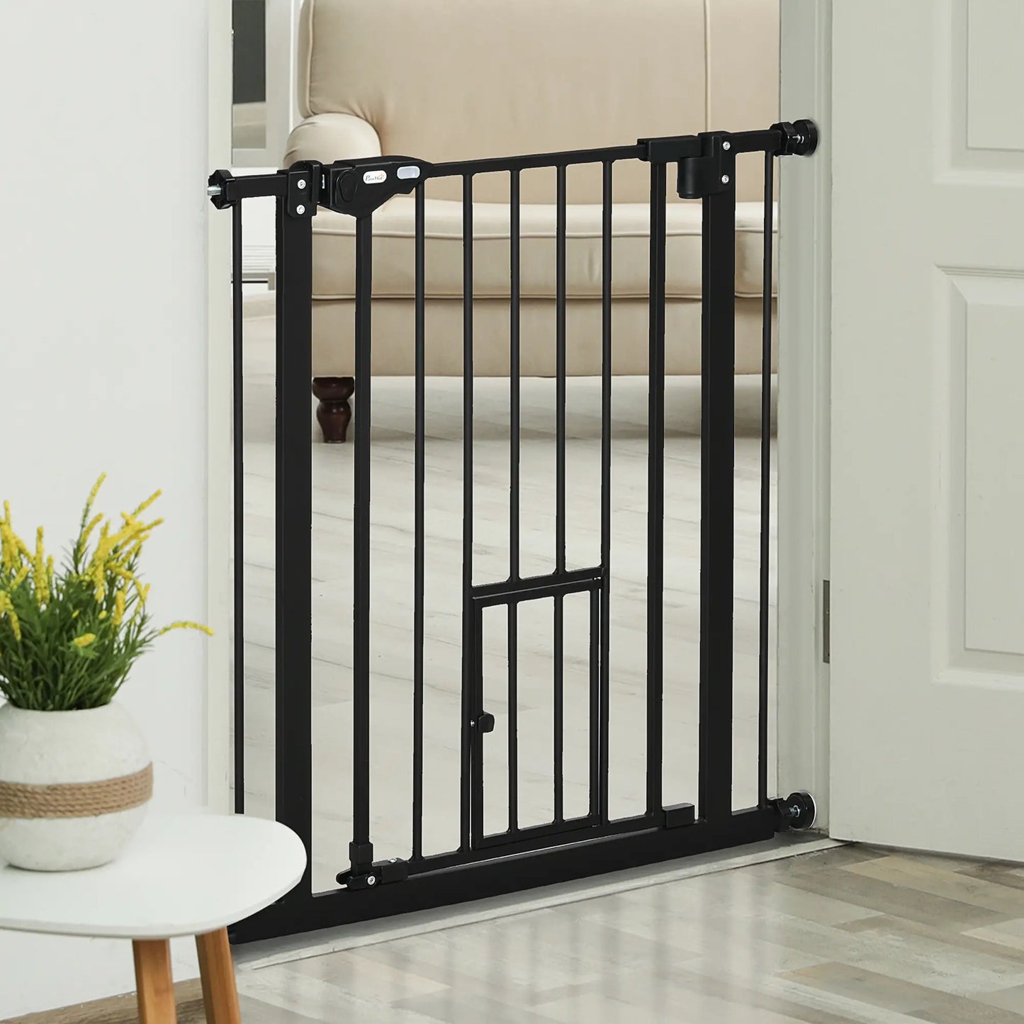 Retractable Gate, Extra Wide 29-32 Inch, Press-Mounted with Cat Door Houses, Kennels & Pens at Gallery Canada