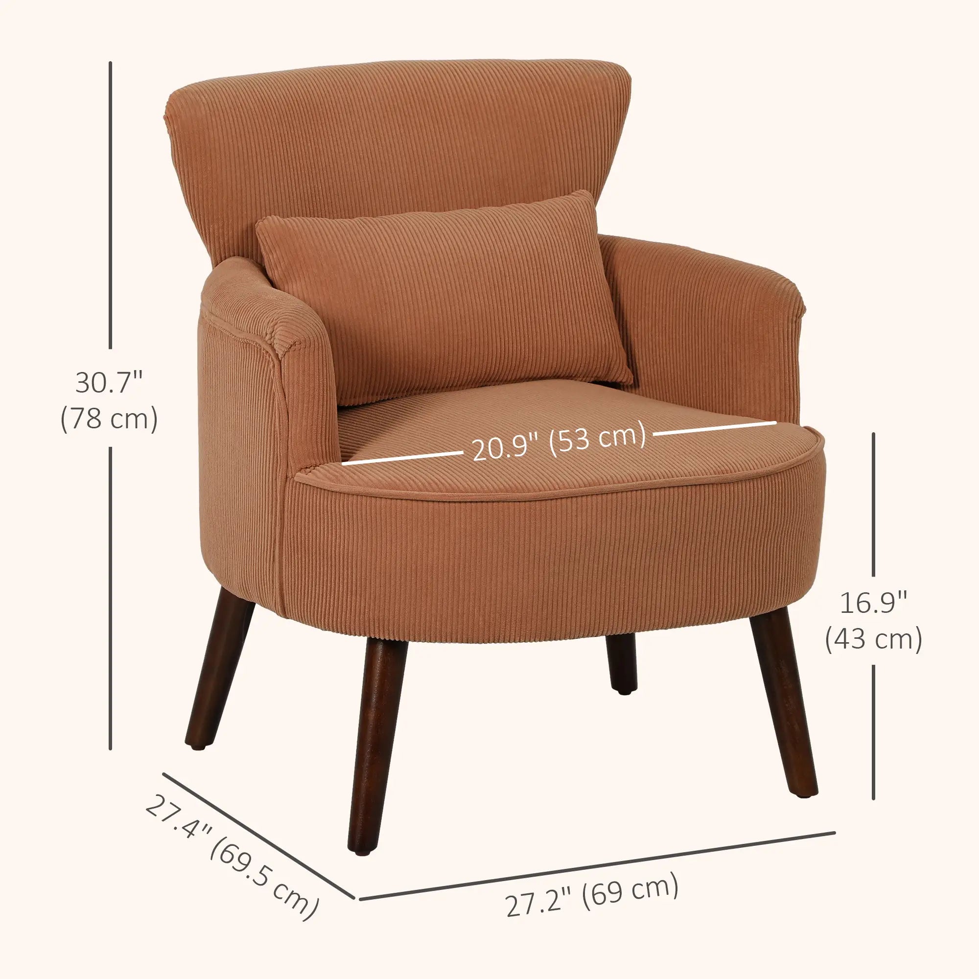Modern Accent Chair, Upholstered Armchair, Solid Wood Legs, Lumbar Pillow, Orange Accent Chairs at Gallery Canada