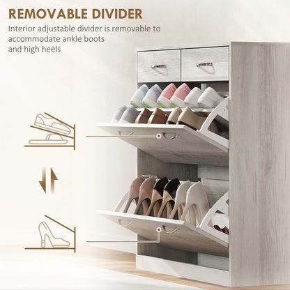 Rangement étroit pour chaussures, 2 tiroirs à rabat, étagères réglables, 12 paires, gris