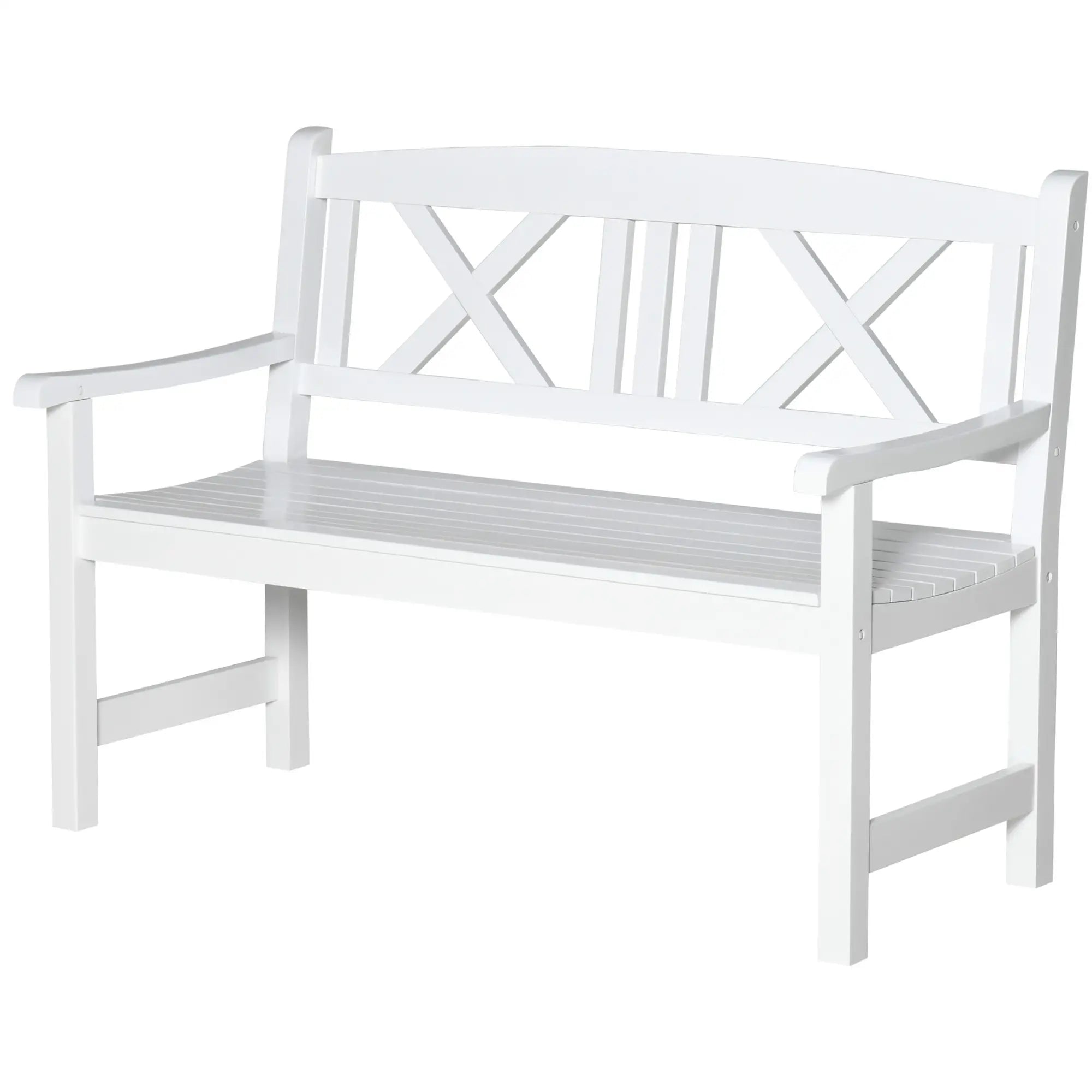 2-Seater Wooden Garden Bench, 4FT Outdoor Patio Loveseat, White Outdoor Benches White at Gallery Canada