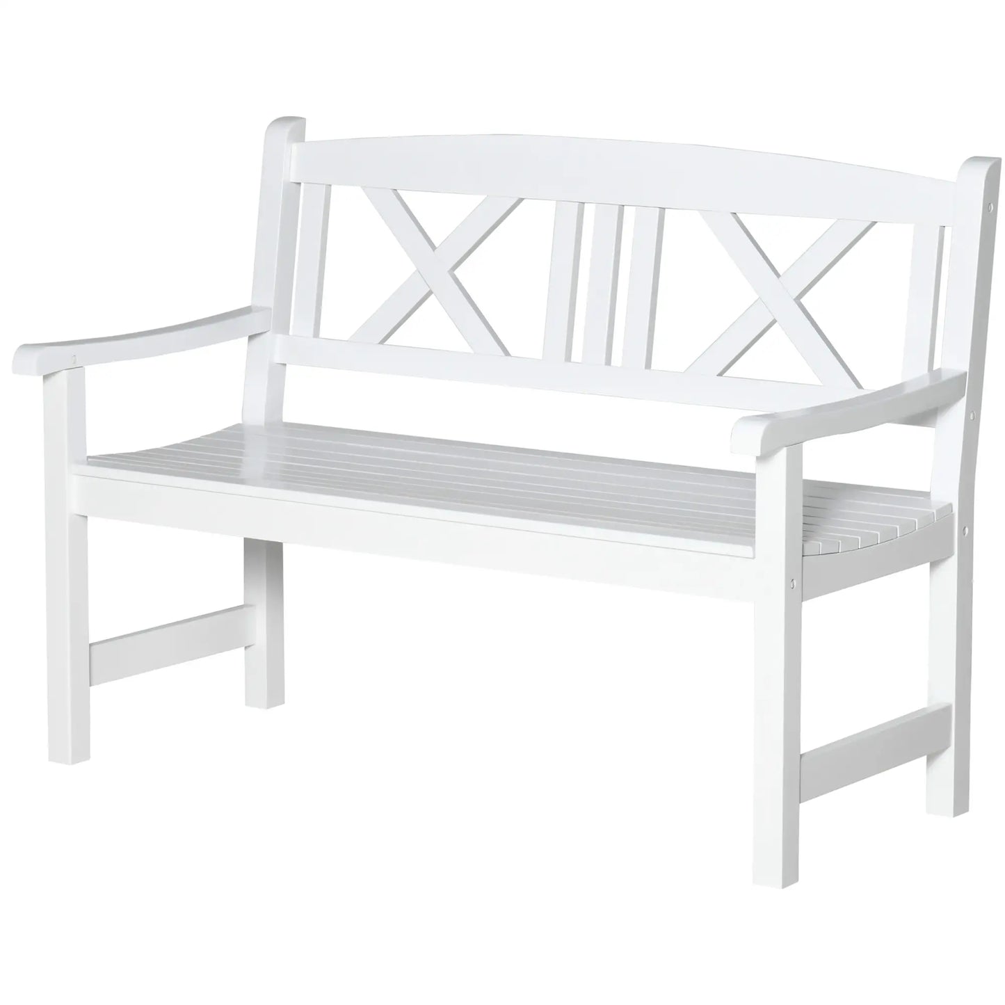2-Seater Wooden Garden Bench, 4FT Outdoor Patio Loveseat, White Outdoor Benches White at Gallery Canada