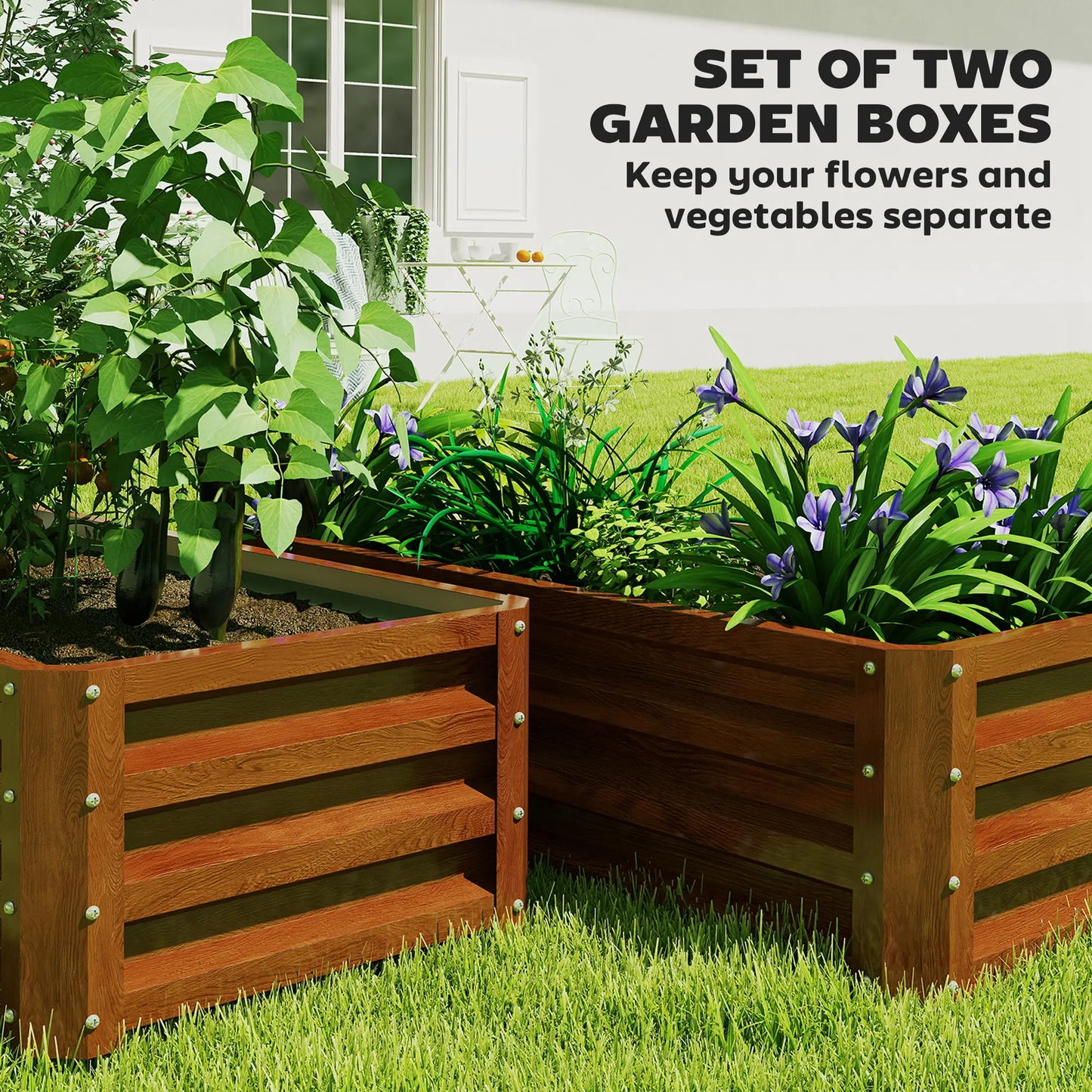 Galvanized Raised Garden Beds, Set of 2, Wood Effect, Brown Galvanized Planter Boxes at Gallery Canada
