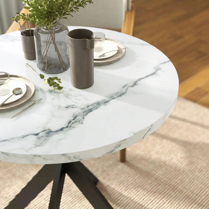 29" Round Dining Table, White Marble-Effect, Steel Legs, White Dining Tables at Gallery Canada