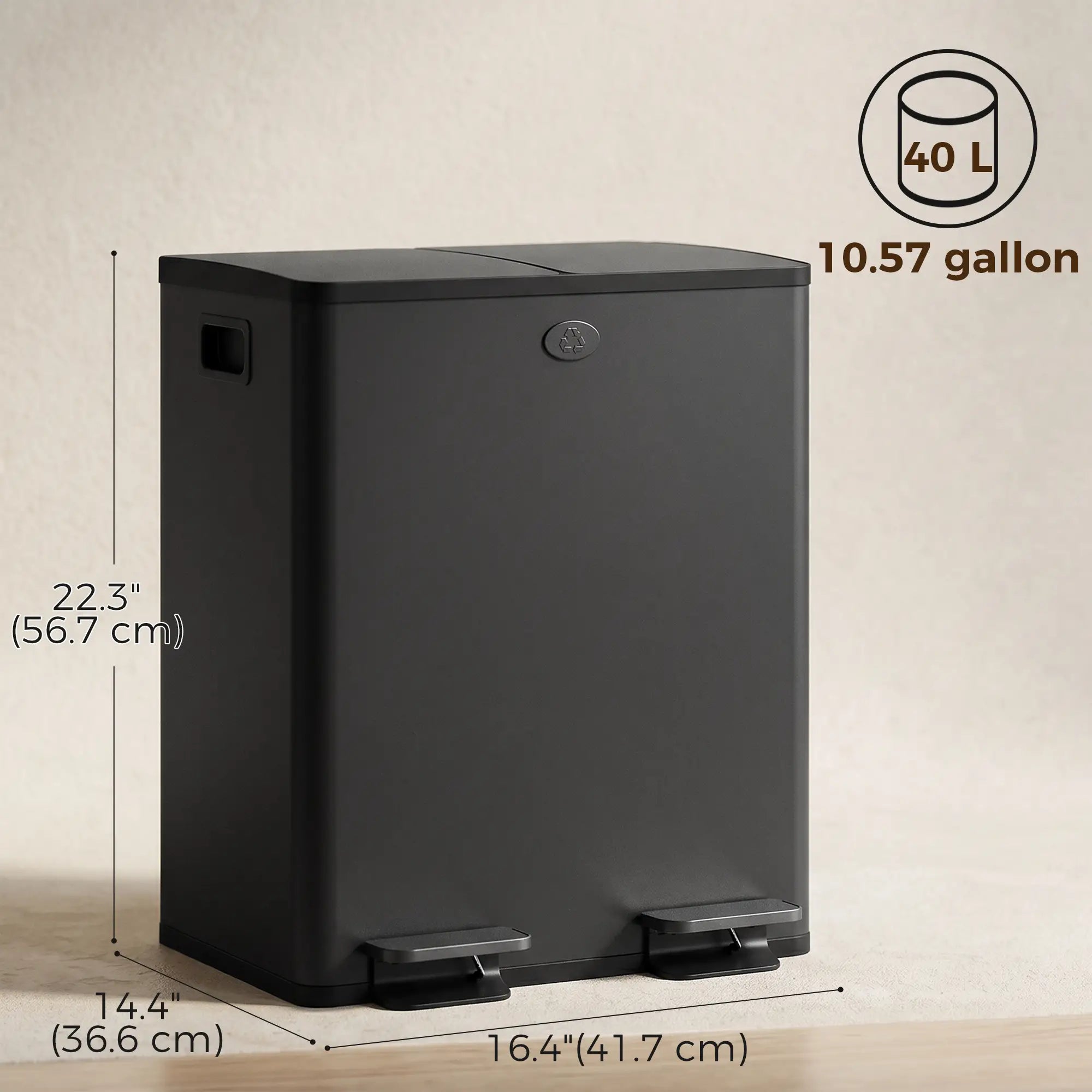 Dual Garbage Bin, Soft Close Trash Can, 2 x 20 Liter, Black Household Supplies at Gallery Canada