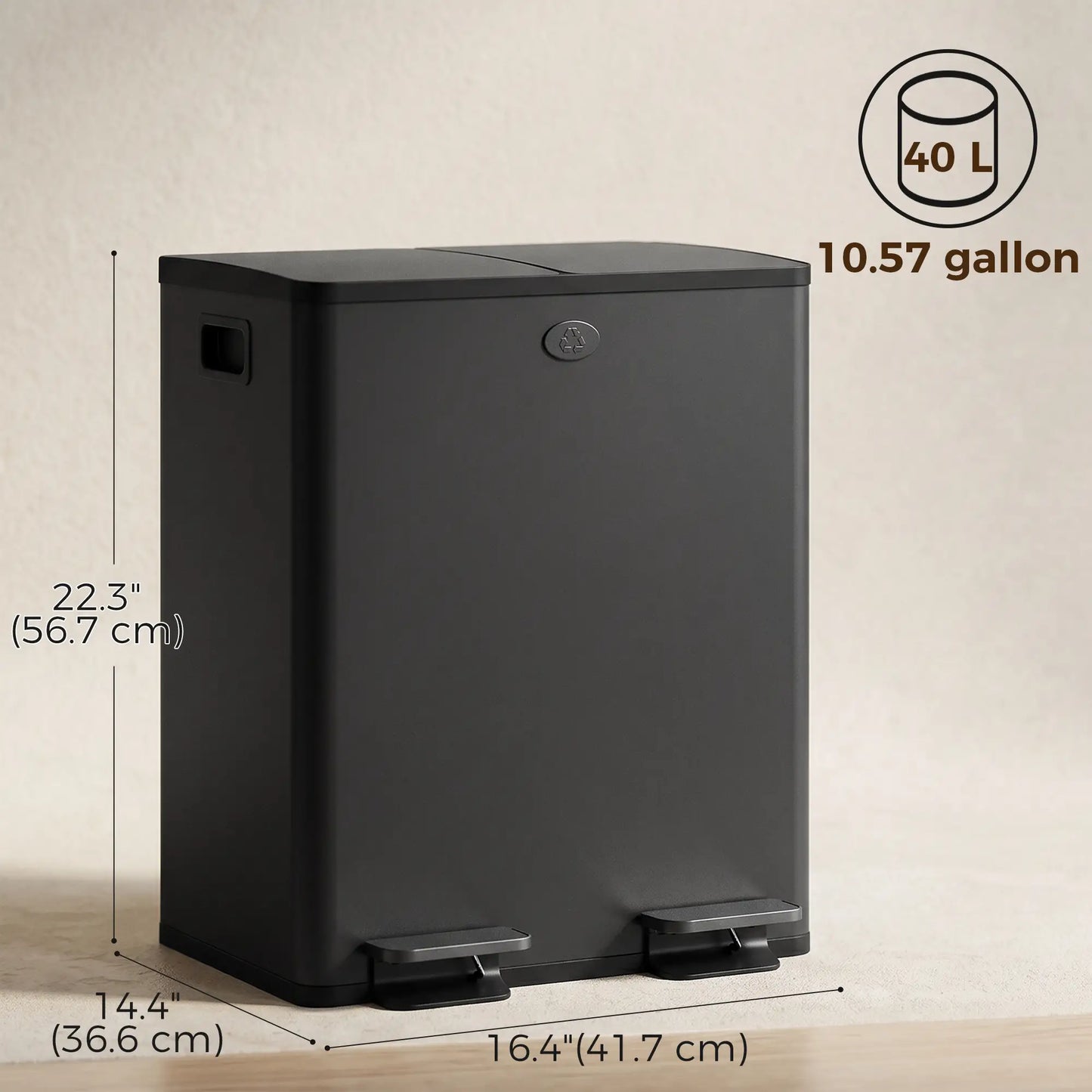 Dual Garbage Bin, Soft Close Trash Can, 2 x 20 Liter, Black Household Supplies at Gallery Canada