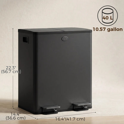 Dual Garbage Bin, Soft Close Trash Can, 2 x 20 Liter, Black Household Supplies at Gallery Canada