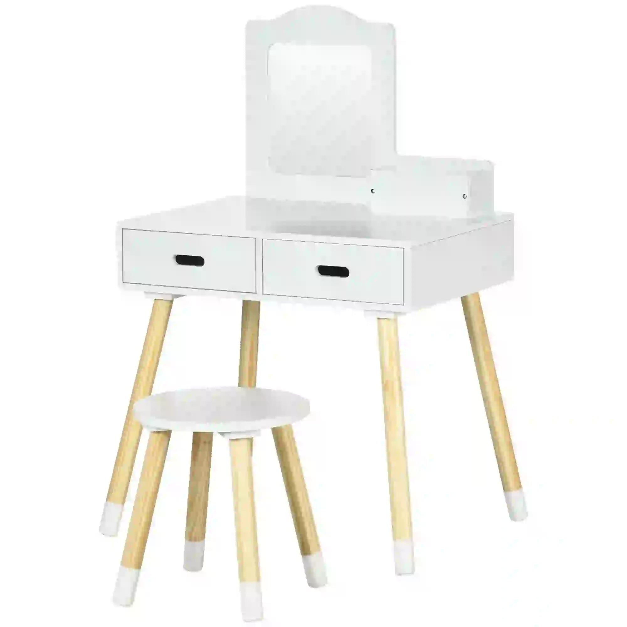 Kids Vanity Set With Mirror, Stool, Drawers, White Kids Bedroom Furniture White, Natural at Gallery Canada