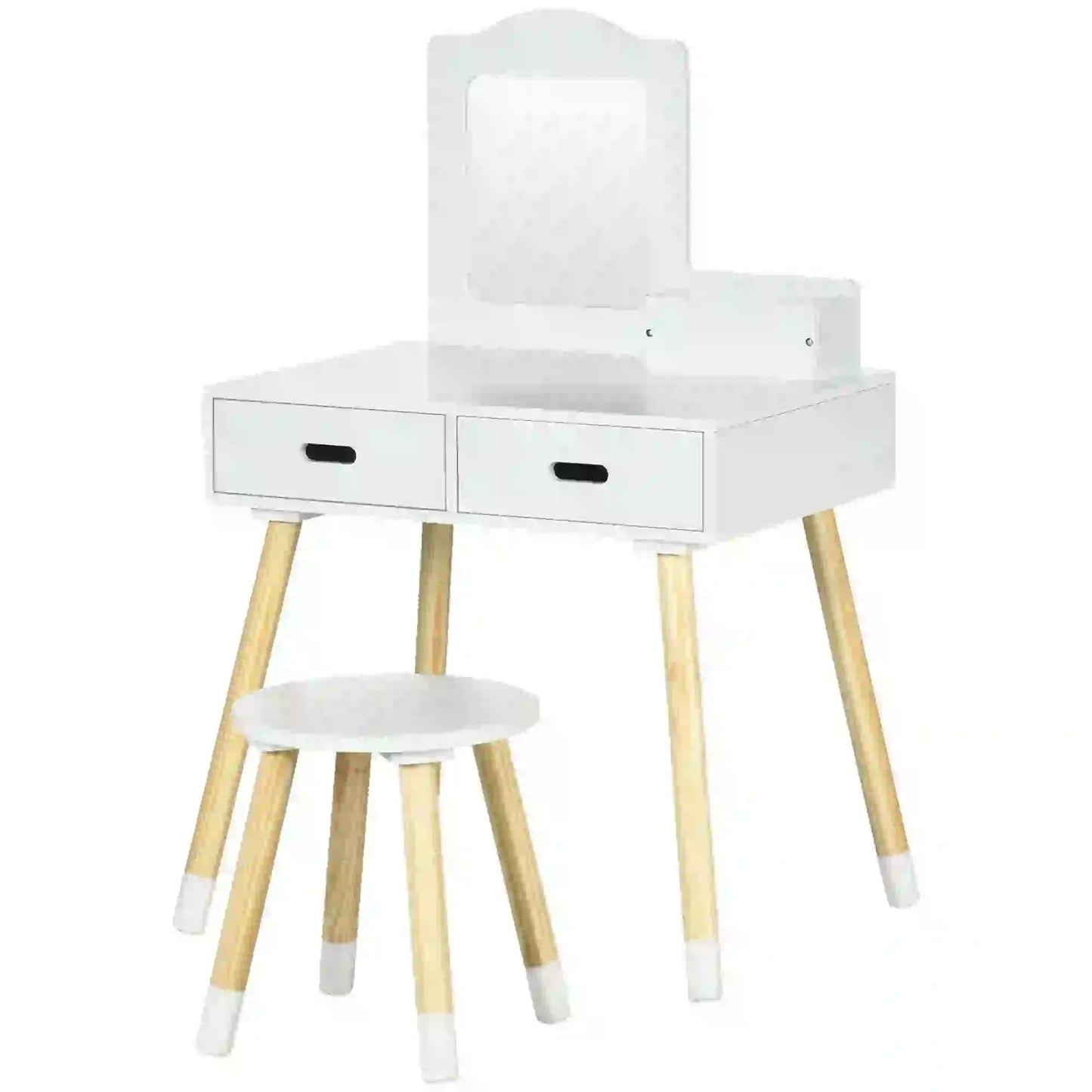 Kids Vanity Set With Mirror, Stool, Drawers, White Kids Bedroom Furniture White, Natural at Gallery Canada