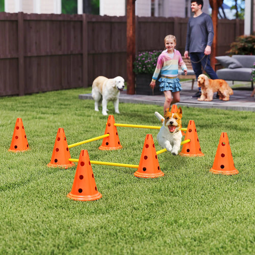 Dog Agility Hurdle Set, Adjustable Obstacle Course, 8 Cones 8 Poles, Orange