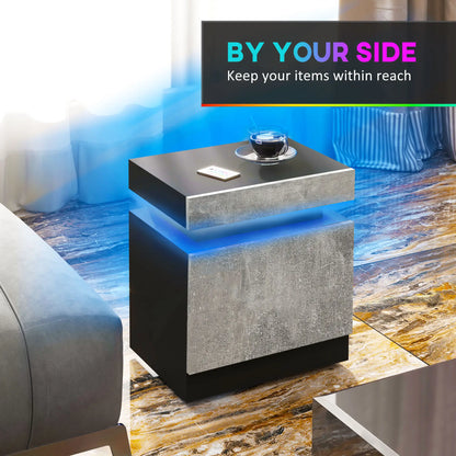 Nightstand, LED Lights, 2 Drawers, Cement Grey Bedside Tables at Gallery Canada