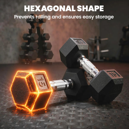 Hex Dumbbell Set with Rack, 150lbs Rubber-Coated, Non-Slip Handles, Rubber-Coated