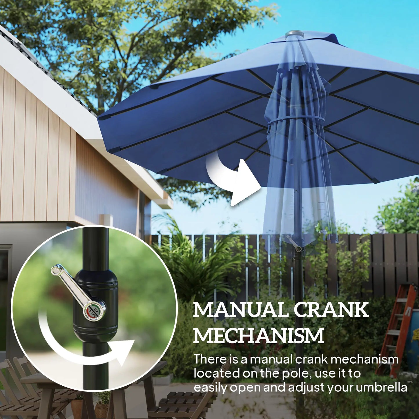 15ft Double-Sided Patio Umbrella, Twin Canopy, Crank, Blue Sun Umbrellas at Gallery Canada