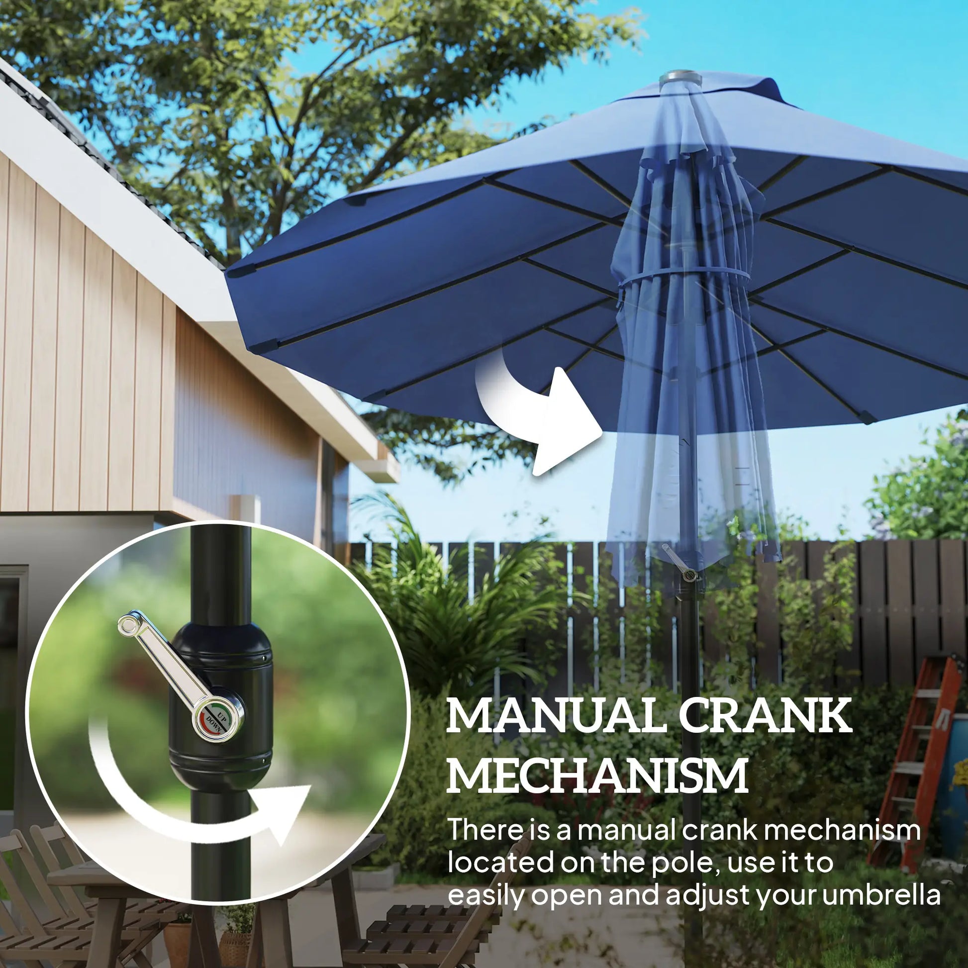15ft Double-Sided Patio Umbrella, Twin Canopy, Crank, Blue Sun Umbrellas at Gallery Canada