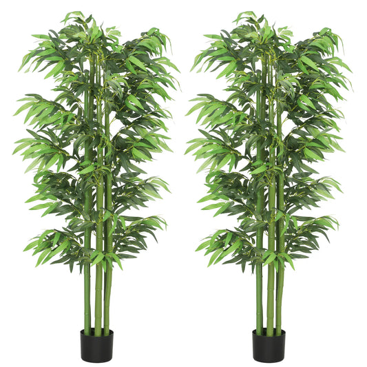 6FT Artificial Bamboo Trees Set of 2, Fake Plants with Nursery Pot Artificial Trees Green at Gallery Canada