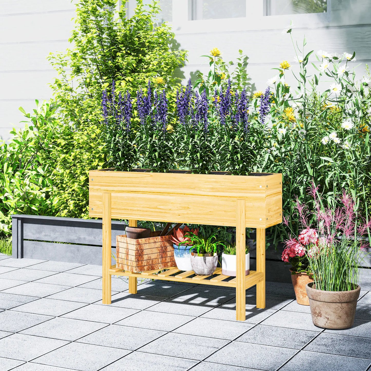 Raised Garden Bed With Legs, Elevated Planter With Storage Shelf, Natural Wood Raised Garden Beds at Gallery Canada