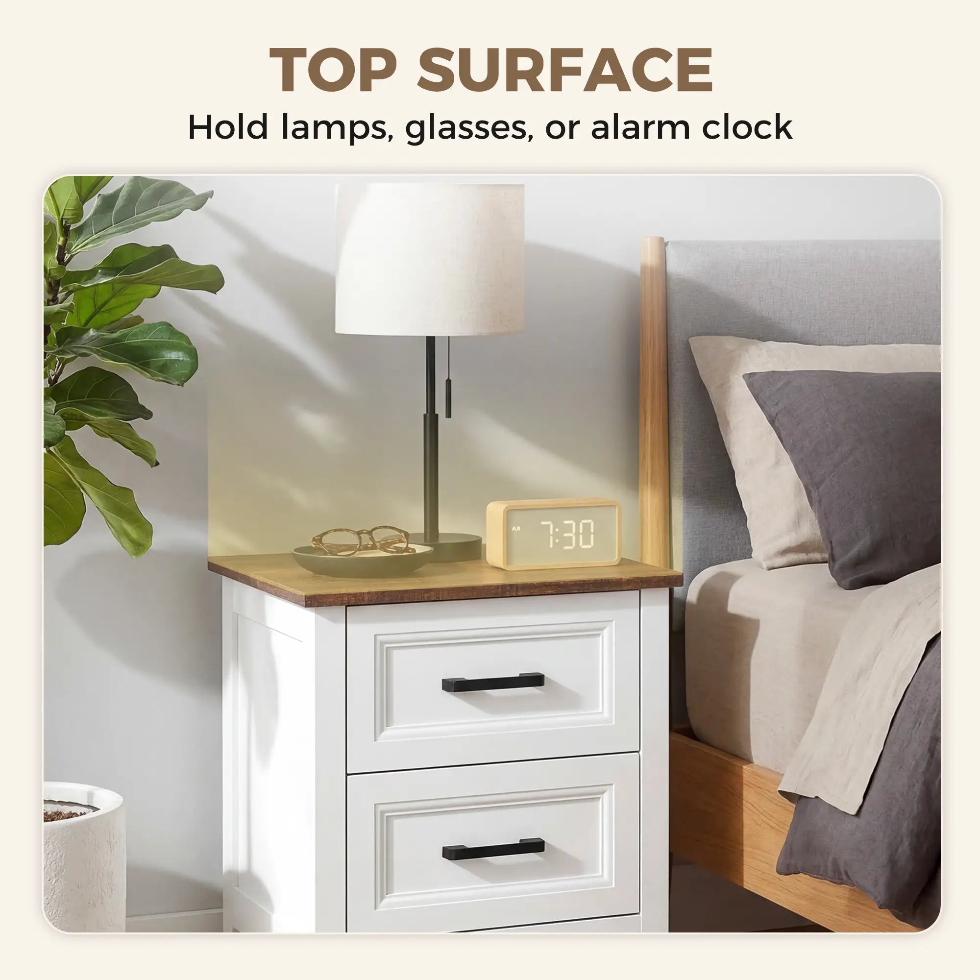 Farmhouse Nightstand Set of 2, 2 Drawers, White Bedside Tables at Gallery Canada