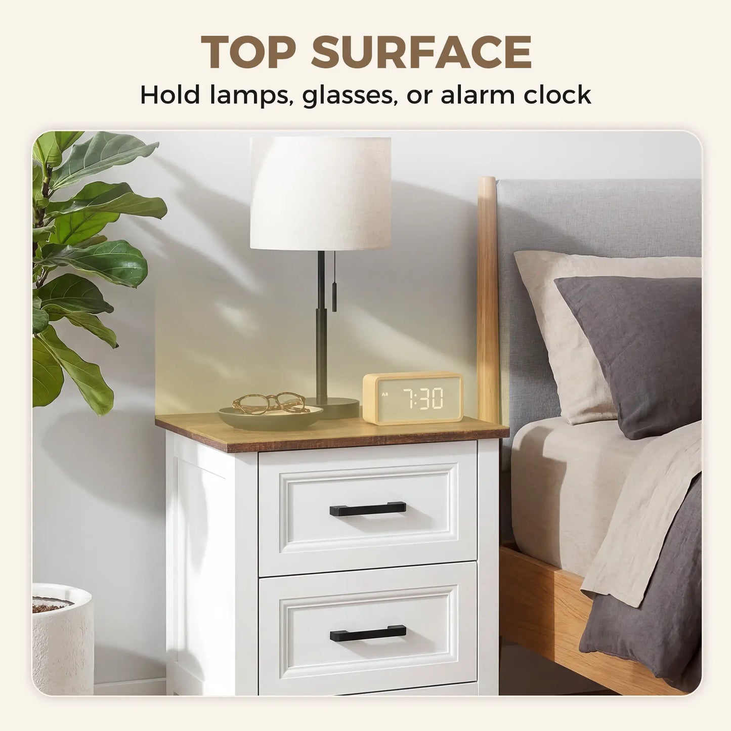 Farmhouse Nightstand Set of 2, 2 Drawers, White Bedside Tables at Gallery Canada