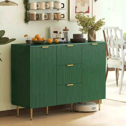 Modern Kitchen Storage Cabinet, Sideboard Buffet, 3 Drawers, Adjustable Shelves, Green
