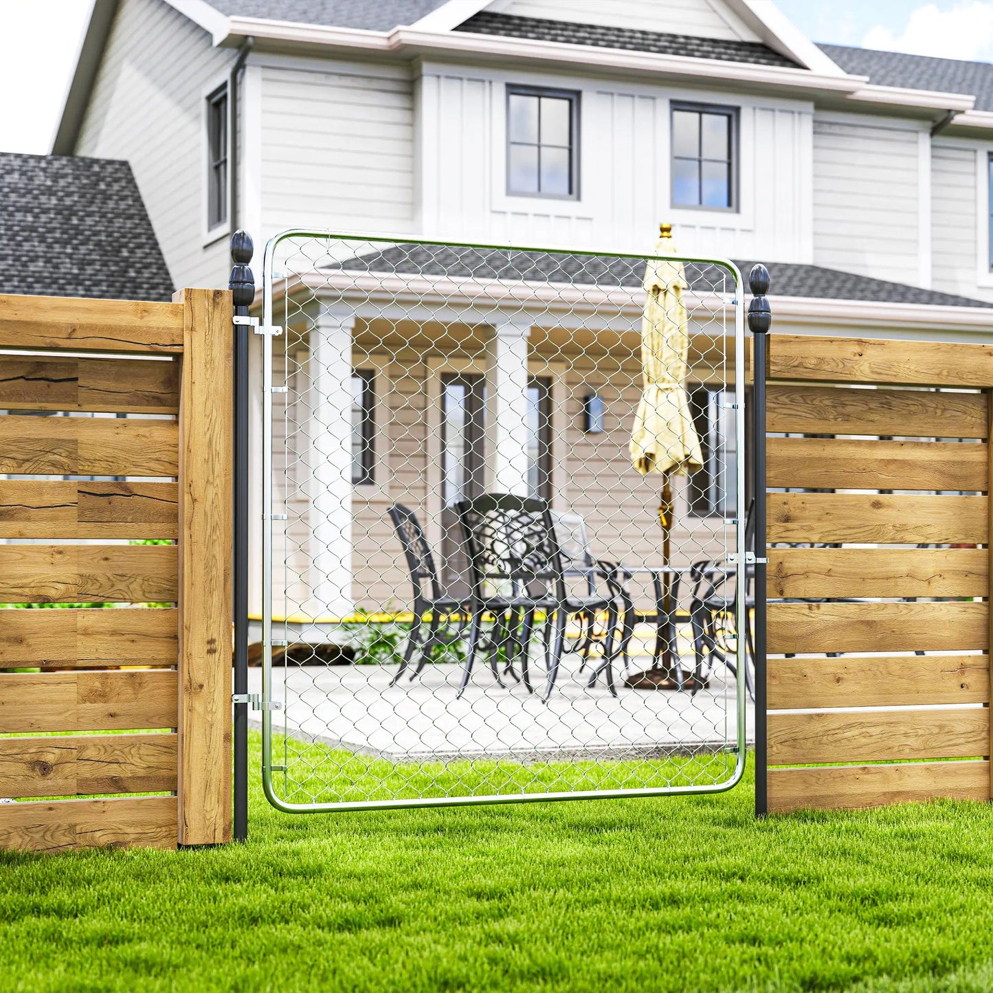 Chain Link Fence Gate, Galvanized Steel Garden Door, 70.9 x 70.9 in., Silver Garden Decor at Gallery Canada