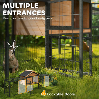 85"L Large Wooden Rabbit Hutch, Outdoor Bunny Cage With Run Box, Yellow Rabbit Hutch at Gallery Canada