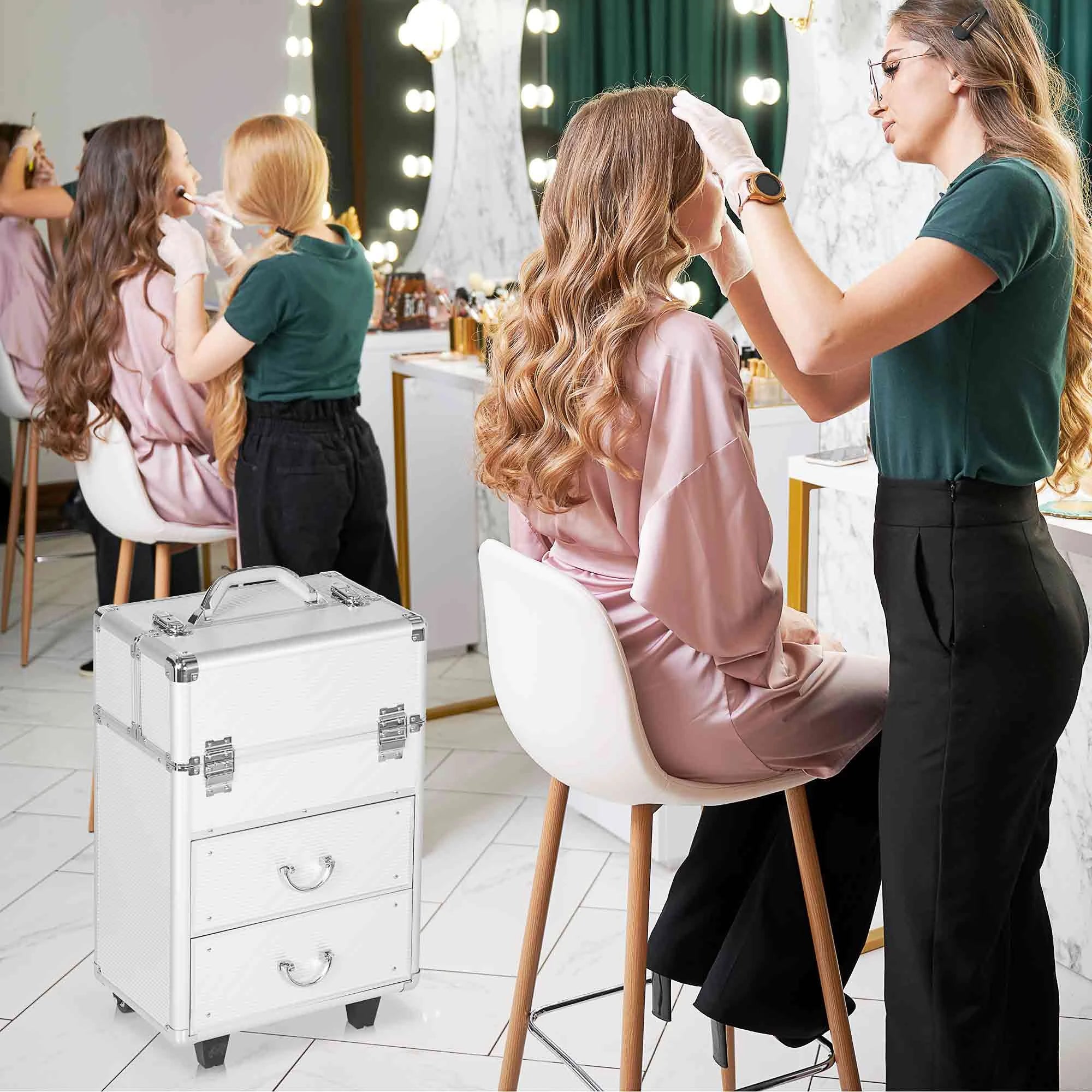 Aluminum Rolling Makeup Train Case, Portable Cosmetic Case, Lockable with Wheels, Silver Makeup Cases at Gallery Canada