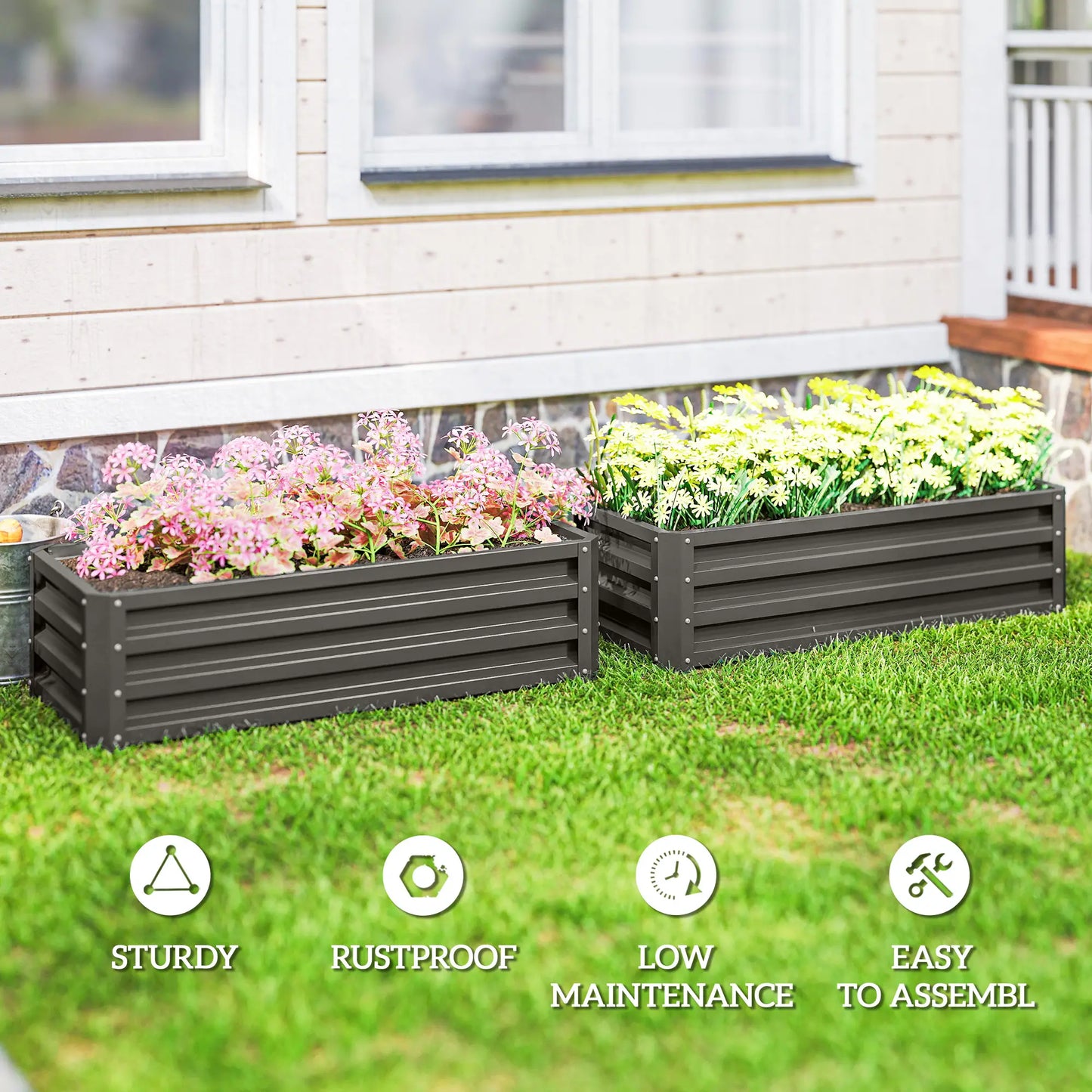 Galvanized Raised Garden Beds, Outdoor Planter Box, Set of 2, Dark Grey Galvanized Planter Boxes at Gallery Canada