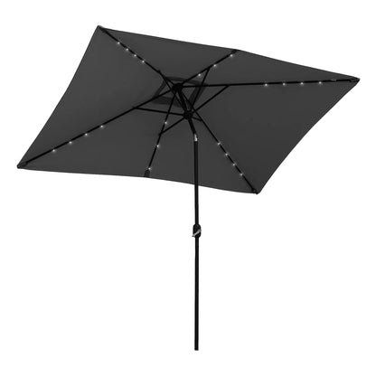 6' x 10' Rectangular Patio Umbrella, 22 LED Solar Lights, Tilt, Crank, Dark Grey Sun Umbrellas at Gallery Canada