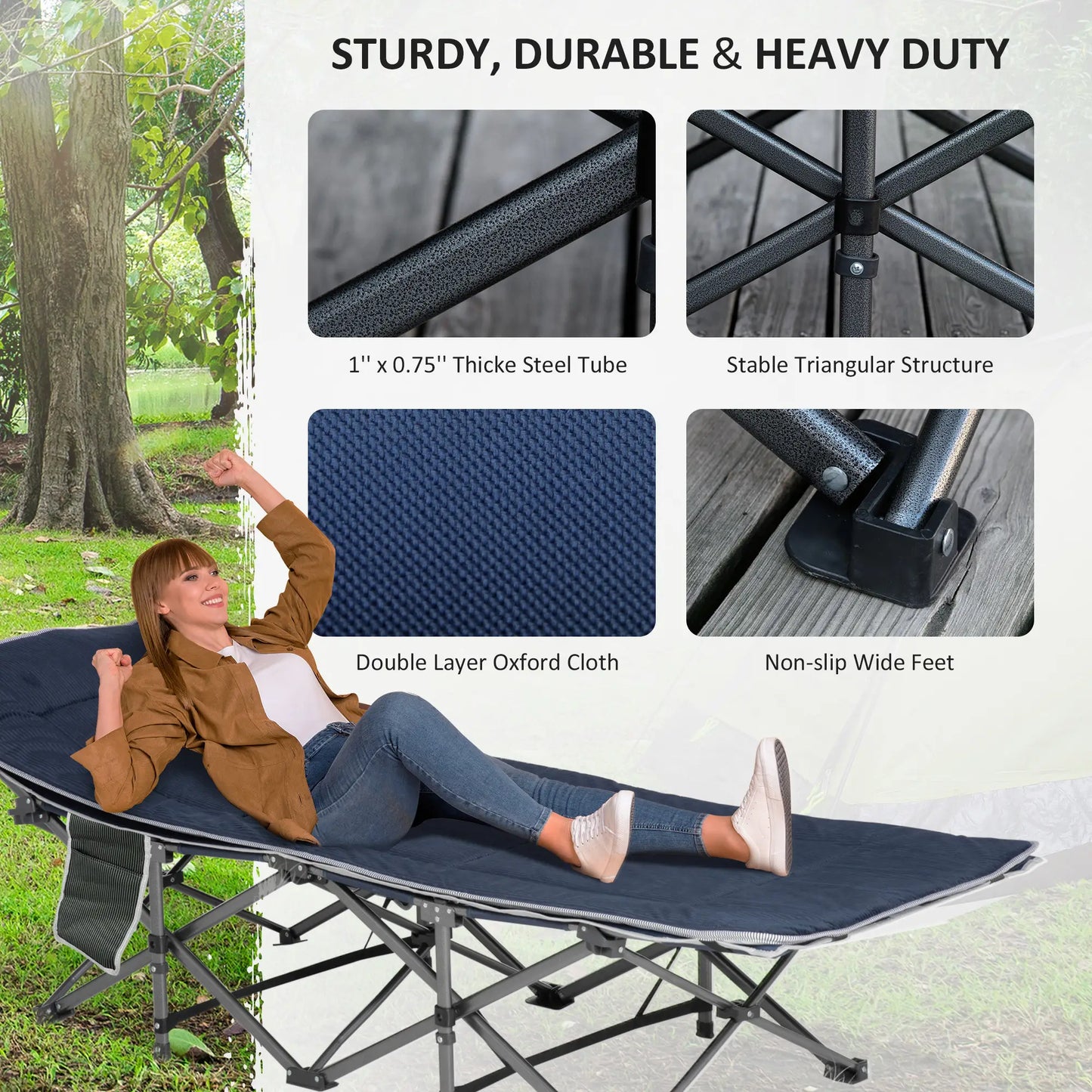 Folding Camping Cot With Mattress, Pillow, Double Layer Oxford, Heavy Duty, Carry Bag, Blue Camping Cots at Gallery Canada