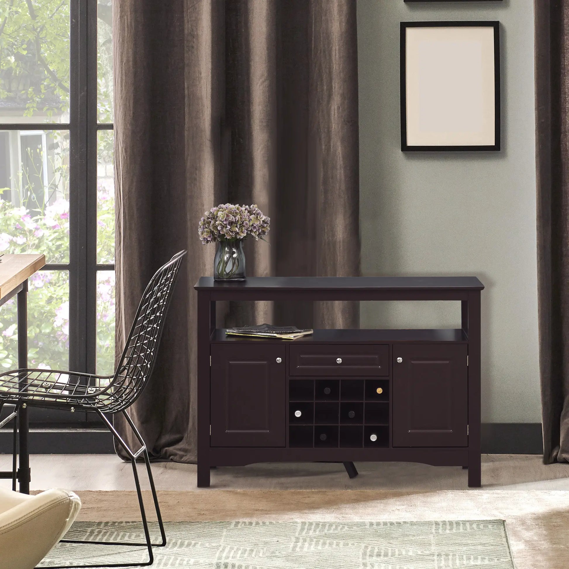 Modern Kitchen Buffet Cabinet, Drawer, 12-Bottle Wine Rack, Espresso Bar Cabinets at Gallery Canada