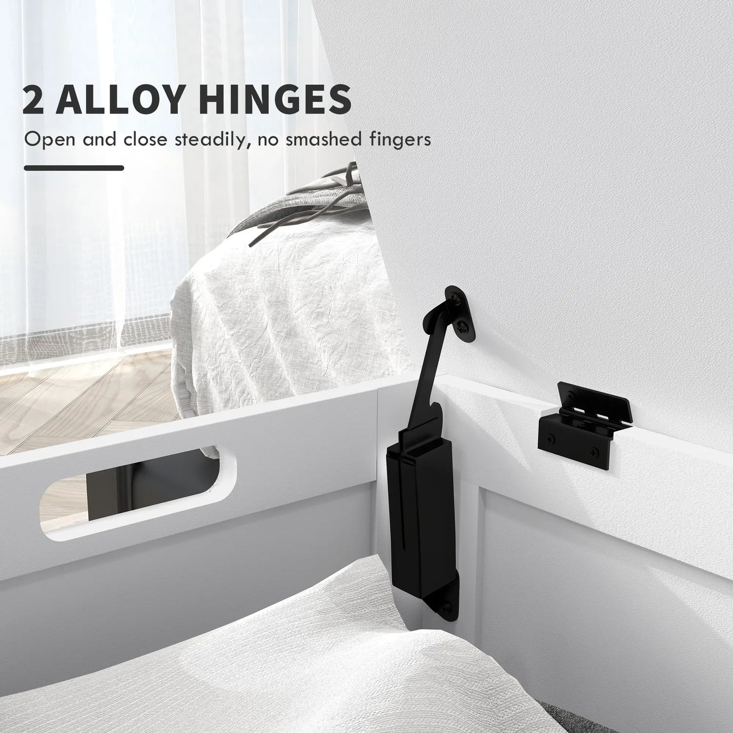 White Storage Trunk with Safety Hinges, Entryway Bench, Side Handles, White Storage Ottomans & Benches at Gallery Canada