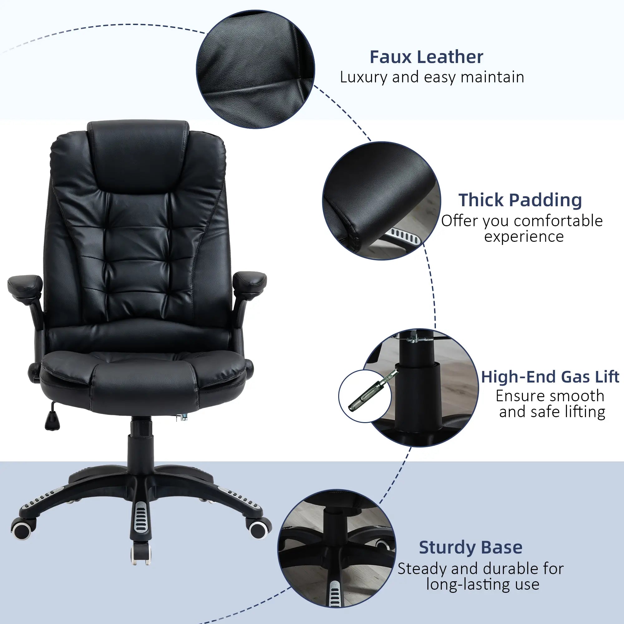 PU Leather Executive Recliner Office Chair, Swivel Wheels, Adjustable Height, Black Executive & Manager Chairs at Gallery Canada